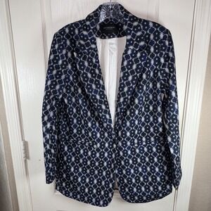 Liverpool Los Angeles Women's Lined Blazer S NWT Navy Batik Print, one button